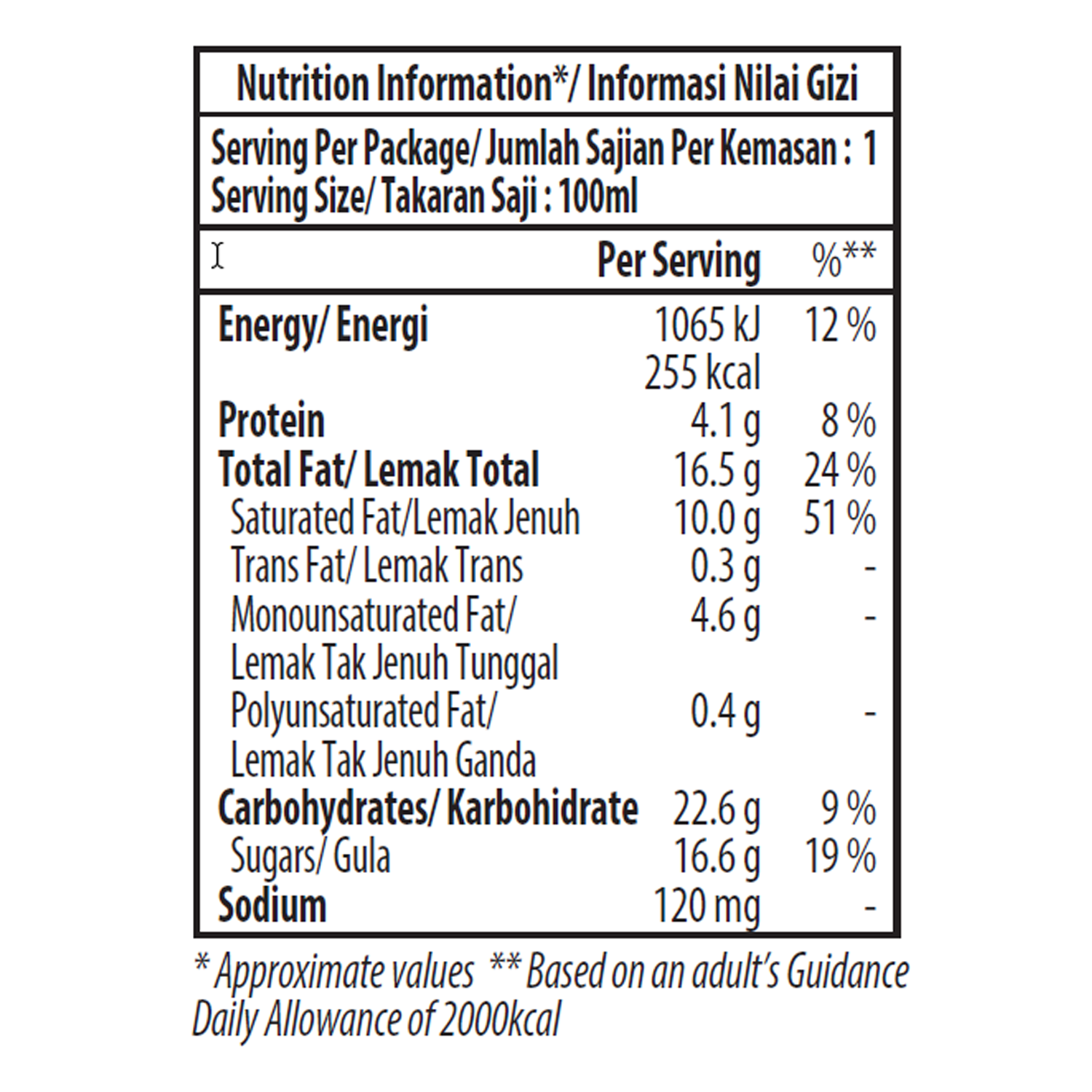 caramel biscuit cream minicup nutrition 